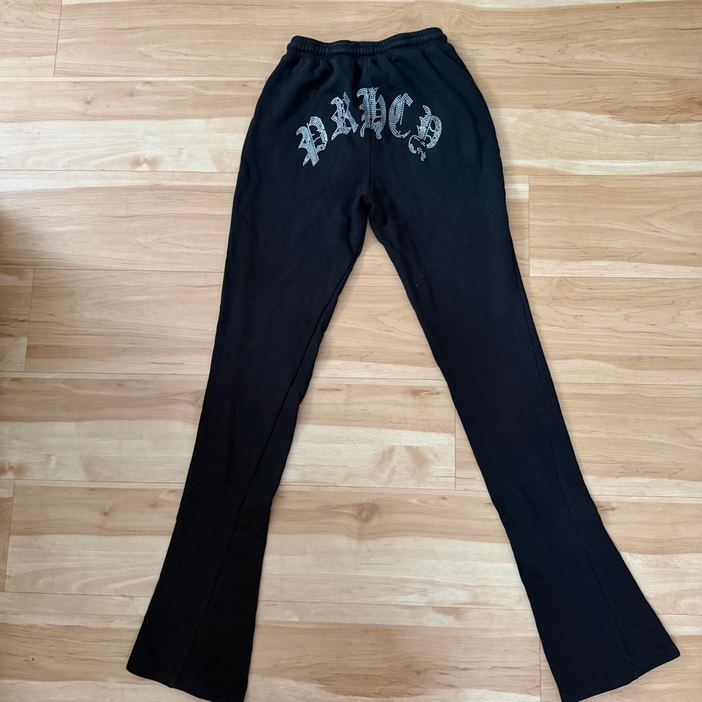 Black Flared Pants with Gothic Print - Picture 2 of 7